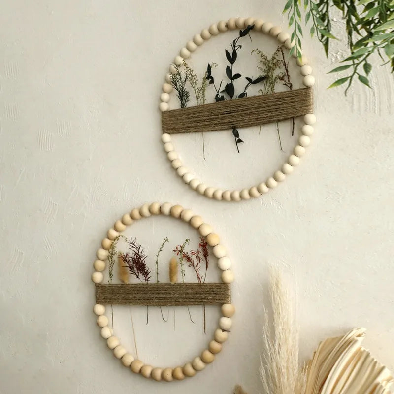 Wood Bead Door Wreath Elegant Wall Ornaments Decorative Minimalist Wall Art Modern Wooden Interior Decoration Bedroom Decors