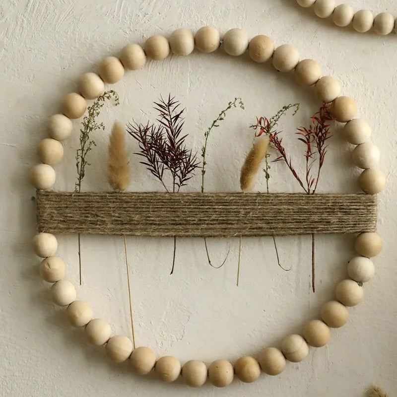 Wood Bead Door Wreath Elegant Wall Ornaments Decorative Minimalist Wall Art Modern Wooden Interior Decoration Bedroom Decors